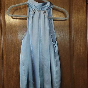 Blue/Silver high neck and tie back top.